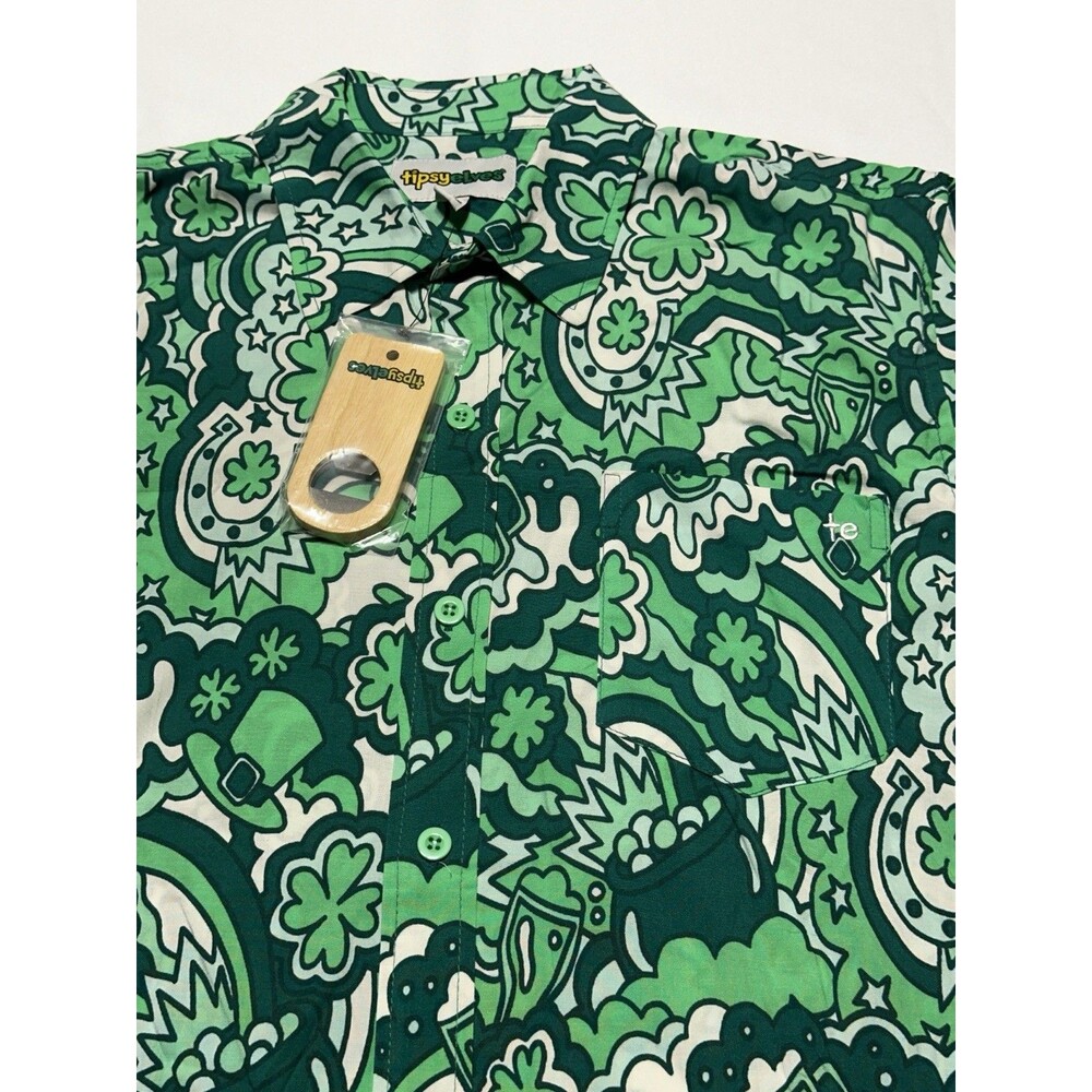 Tipsy Elves Retro St. Paddy's Day Button Shirt Short Sleeve Mens Medium NWT New